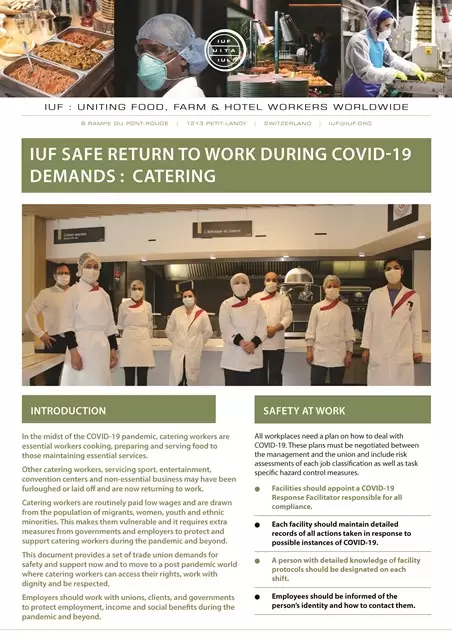 Featured image for - IUF Safe Return to Work during COVID-19 Demands: Catering
